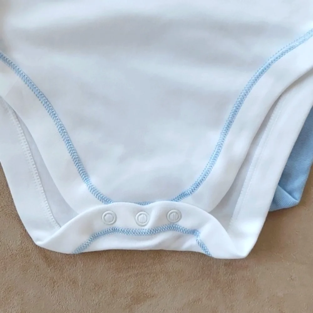 3 pc pack short sleeve onesies choo choo train - blue white - size 9 months